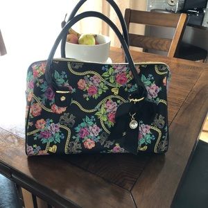 Betsy Johnson Floral Handbag Bow and Crystal Charm